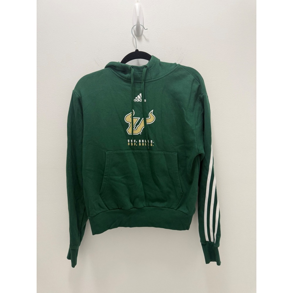 Adidas USF Bulls Hoodie Mens Small Green 3-Stripe NCAA Sweatshirt Pullover